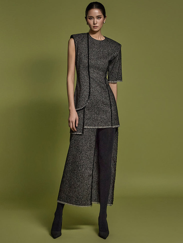 D9507 Tweed Asymmetrical Dress