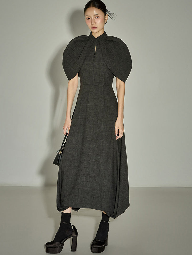 D9563 Shoulder Cape Dress