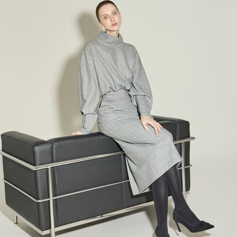 D9574 High-Neck Wool Dress