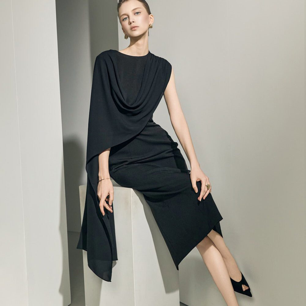 D9638 垂坠披肩连衣裙