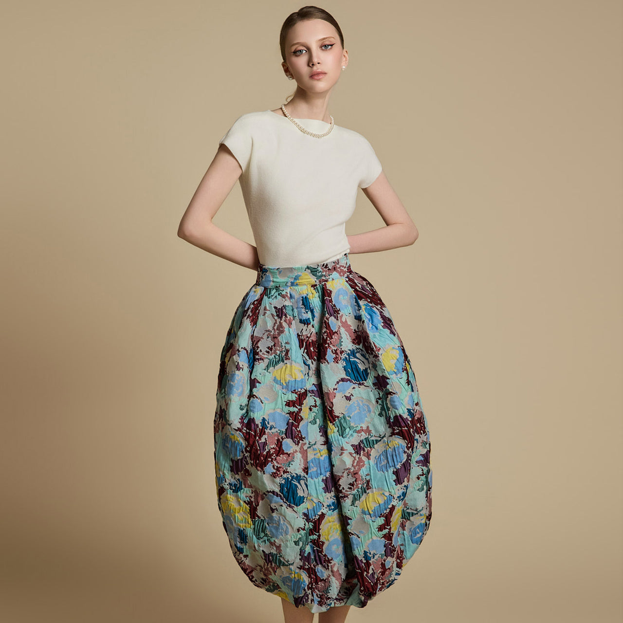 E3783 キャップスリーブニットトップス