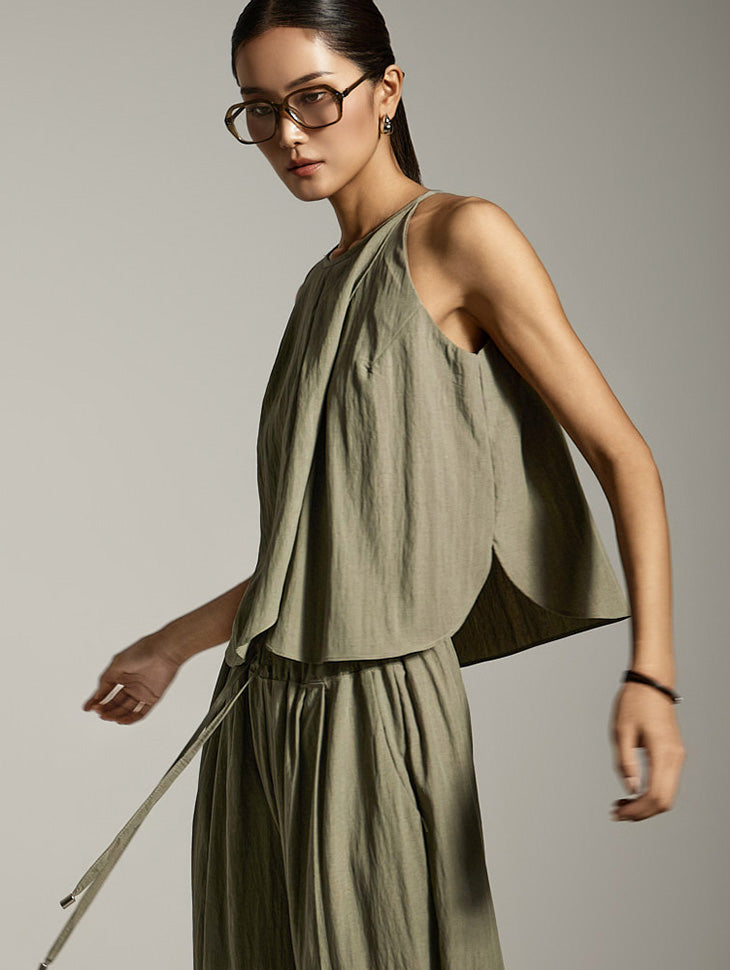 E3877 ホルターネック ノースリーブ トップス