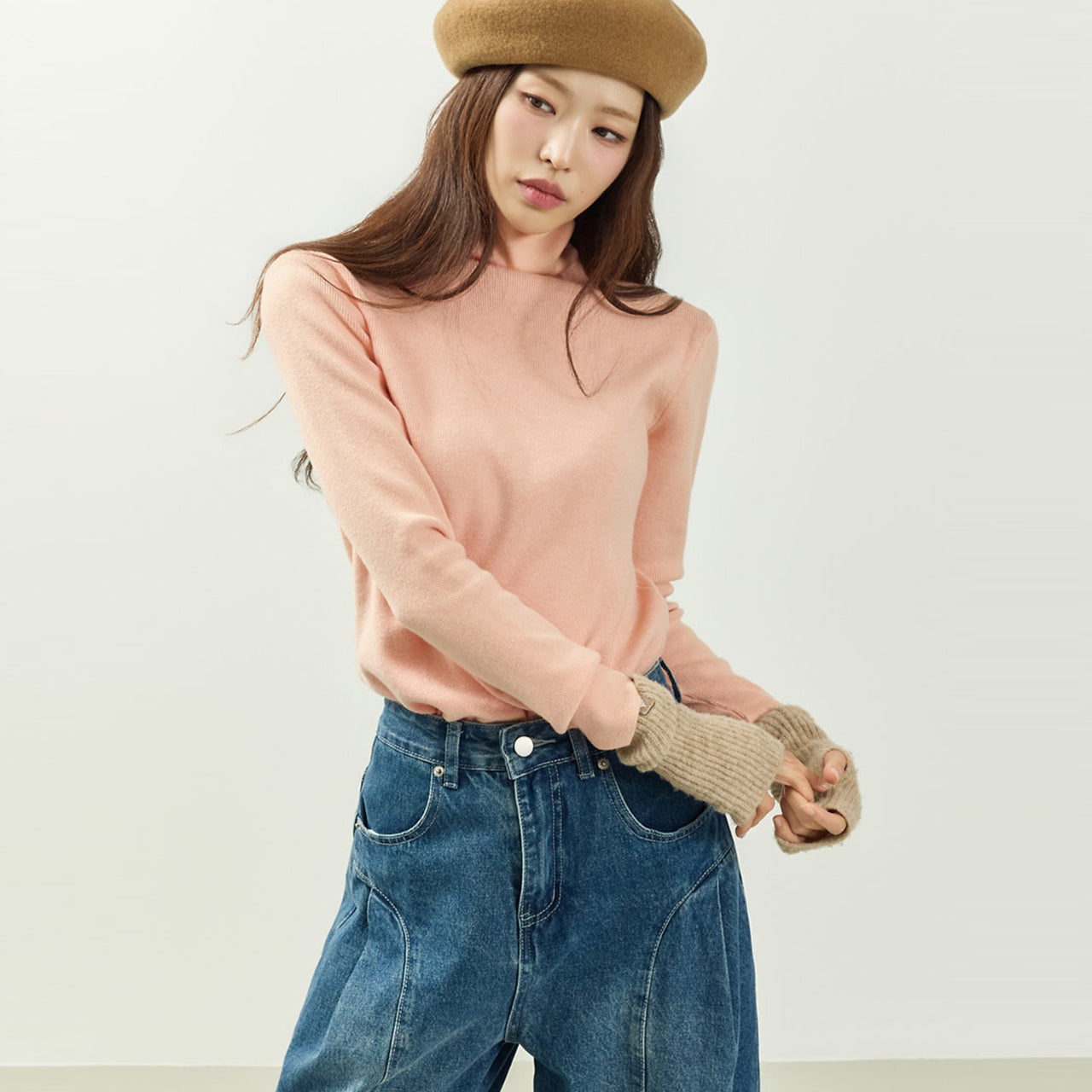 E4054 Ribbed Turtle-Neck Top