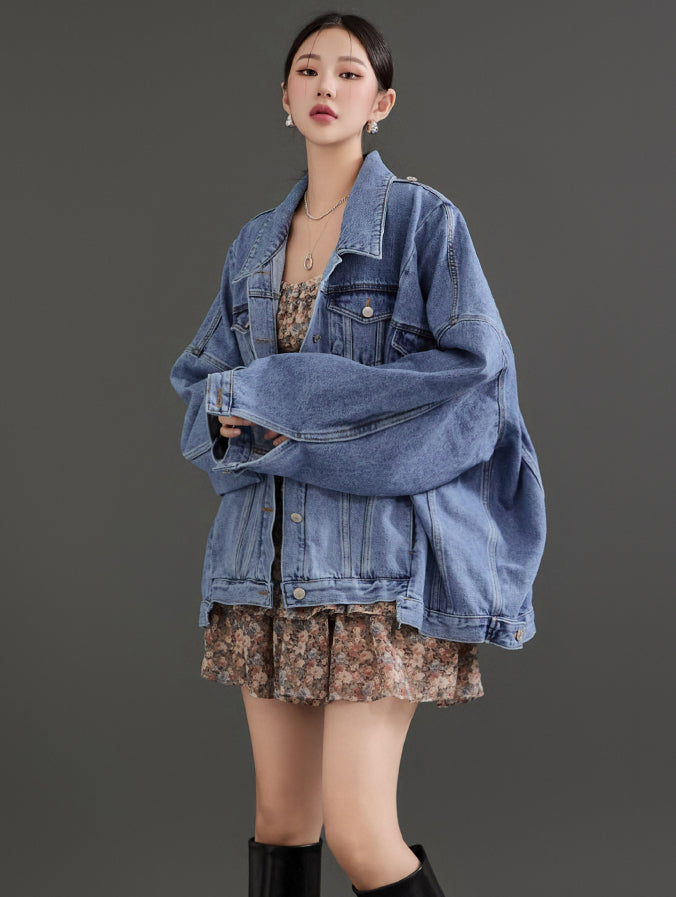 J1978 Denim Slit Oversized Fit Jacket