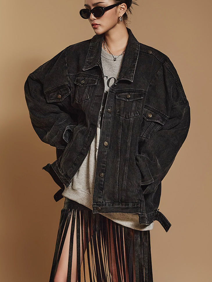 J1978 Denim Slit Oversized Fit Jacket