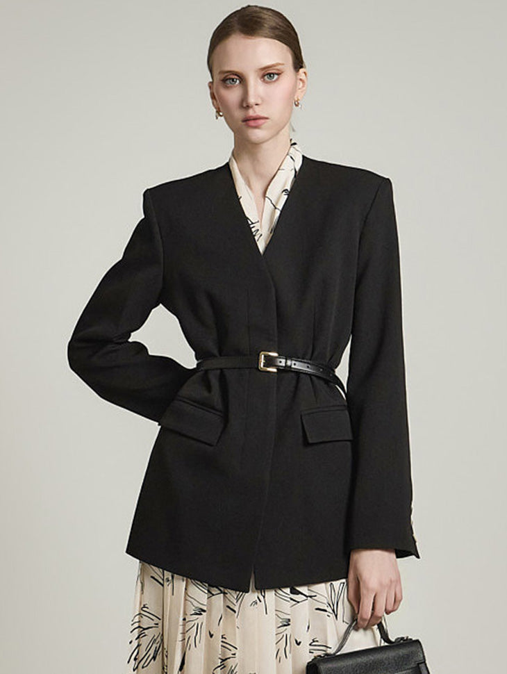 J2672 Collarless Jacket with Strap