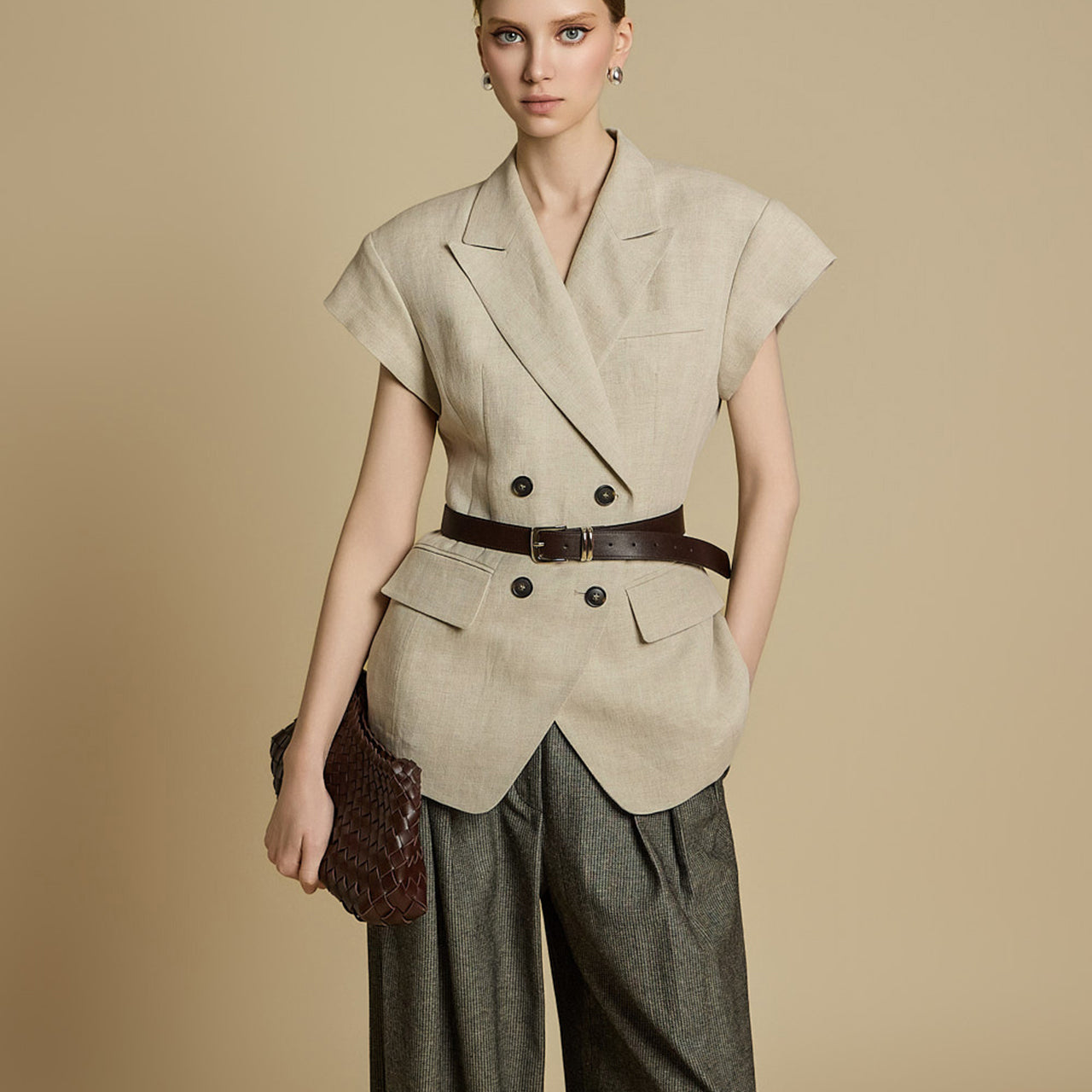 J2770 Linen Vest with Belt