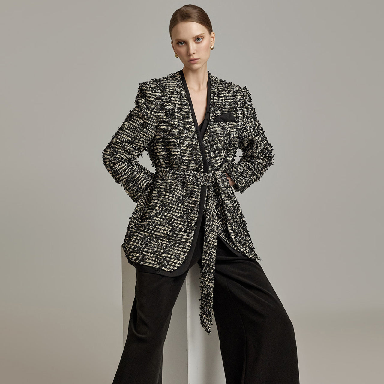 J2832 Tweed Jacket with Belt