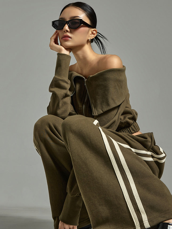 J2836 Off-Shoulder Zip-Up Jacket