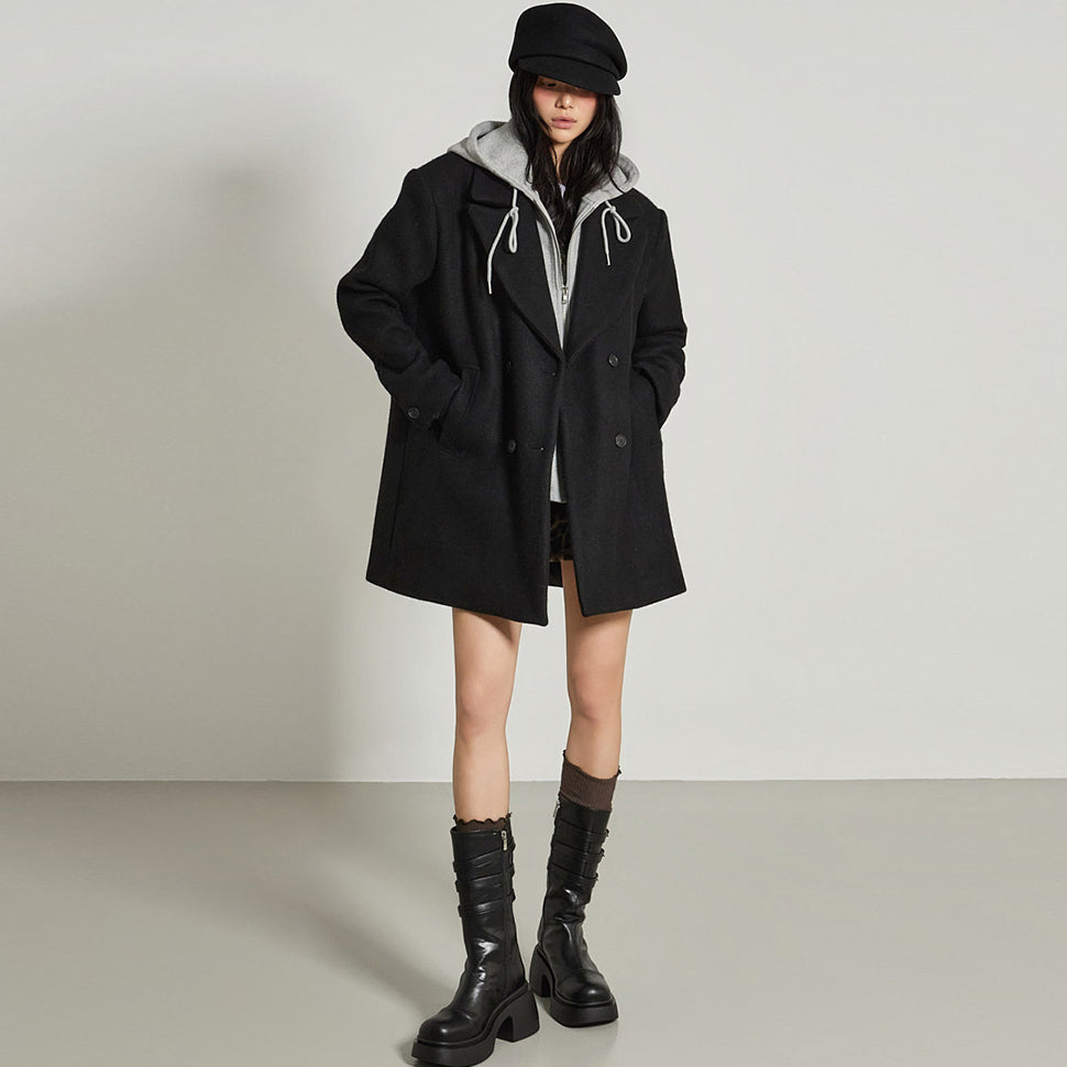 J2966 Hooded Half Wool Coat