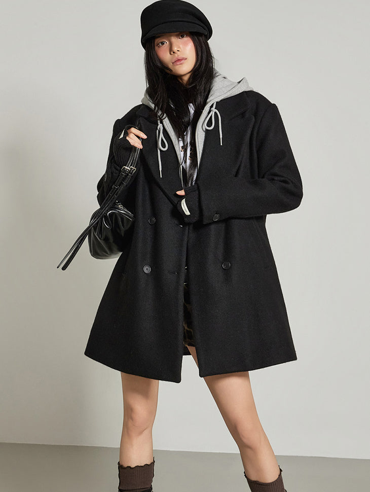J2966 Hooded Half Wool Coat