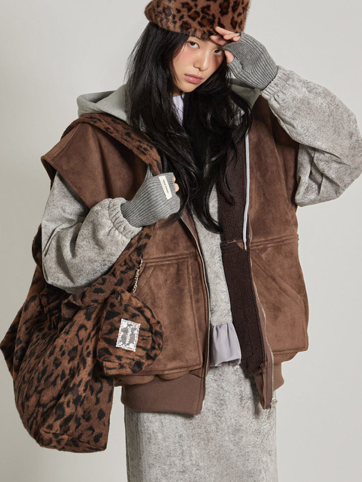 J2972 Suede Hooded Vest