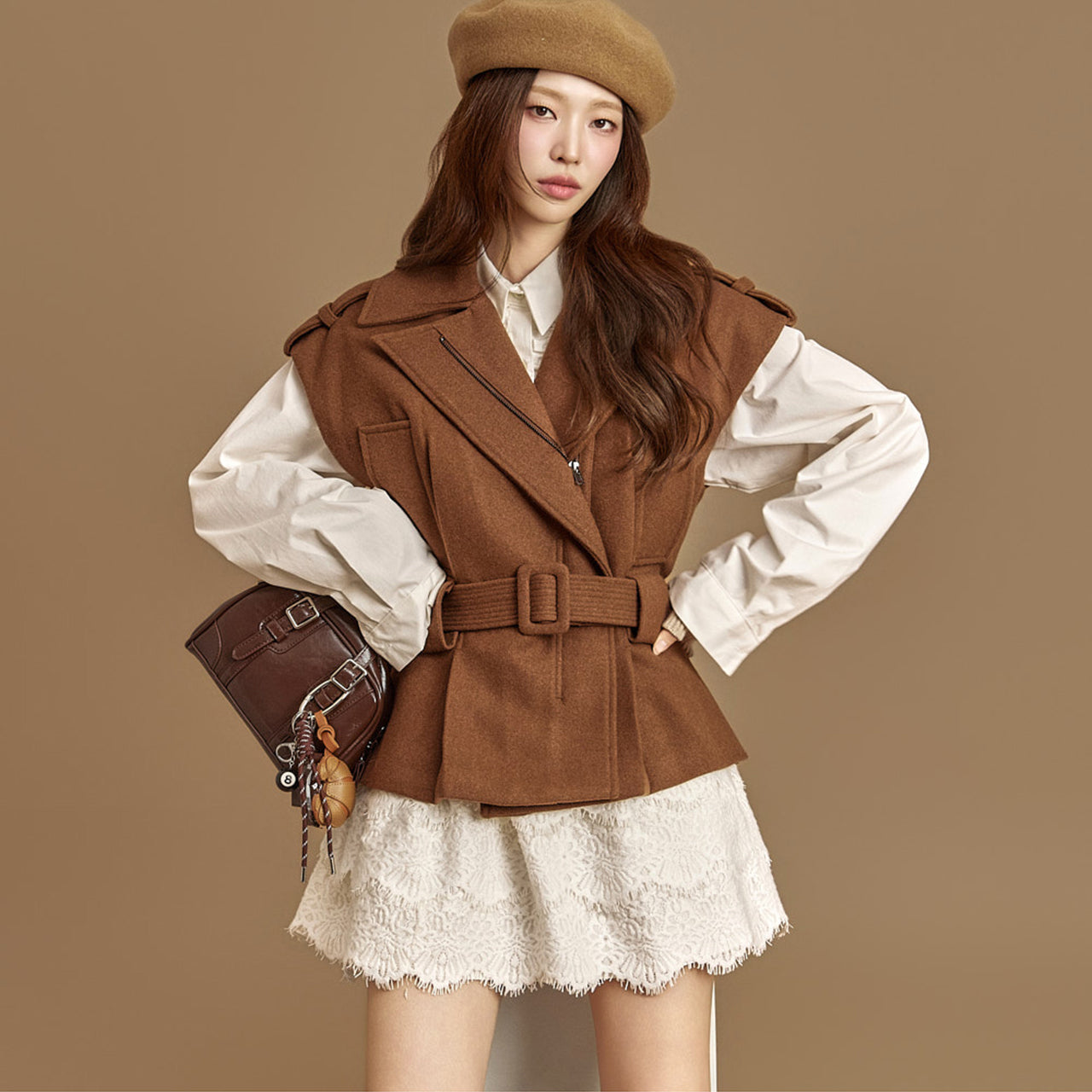 J2995 Wool Vest with  Belt