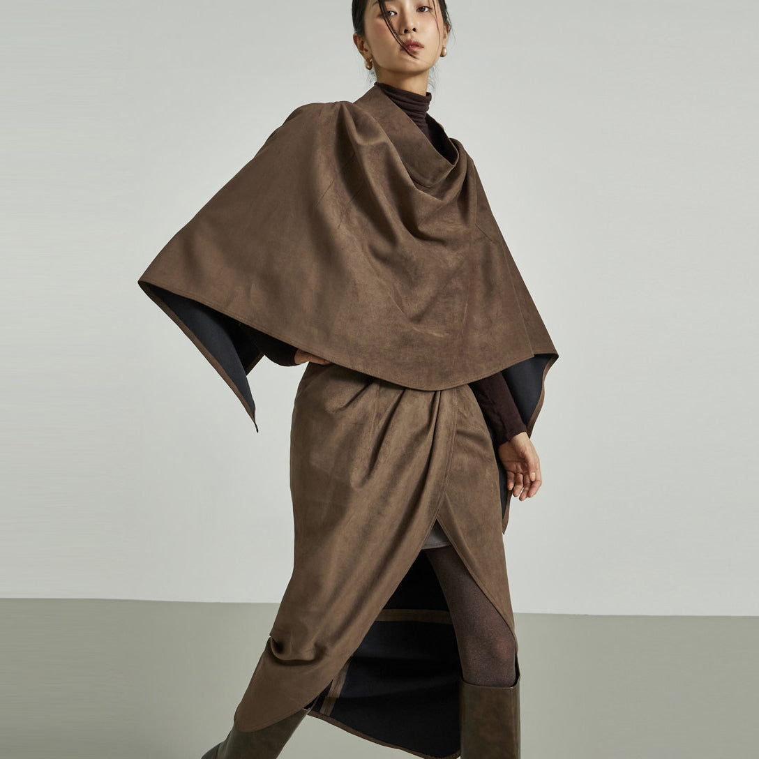 J9345 Suede Drape Cape