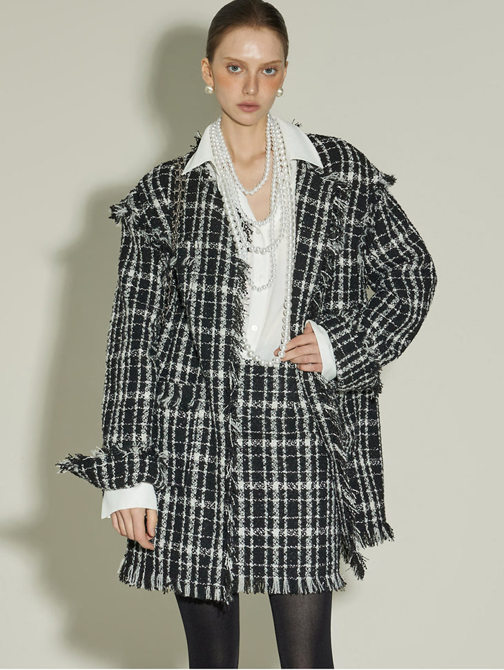J9355 Tweed Fringe Jacket