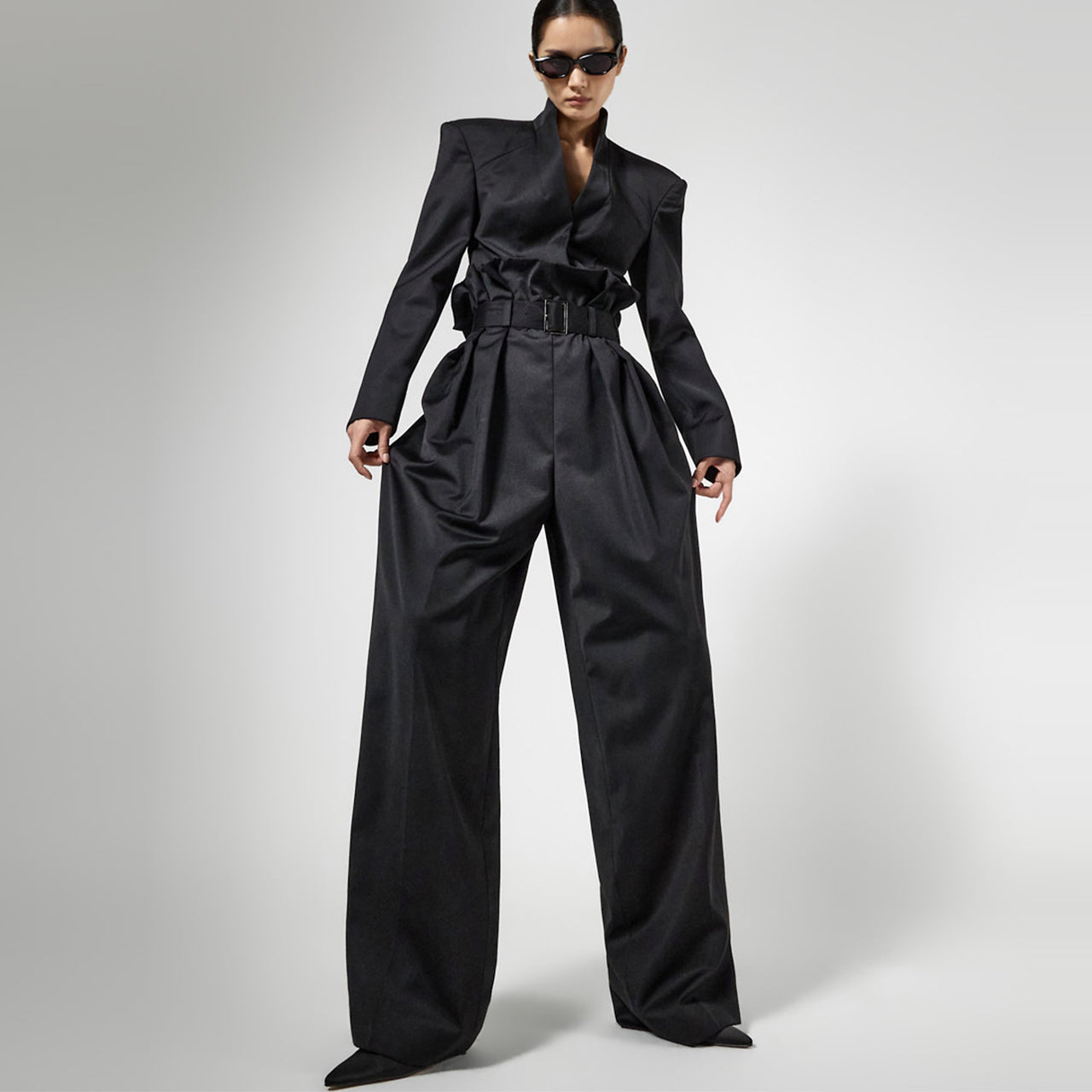 MBDP002 郁金香高腰细褶长休闲裤(腰带)