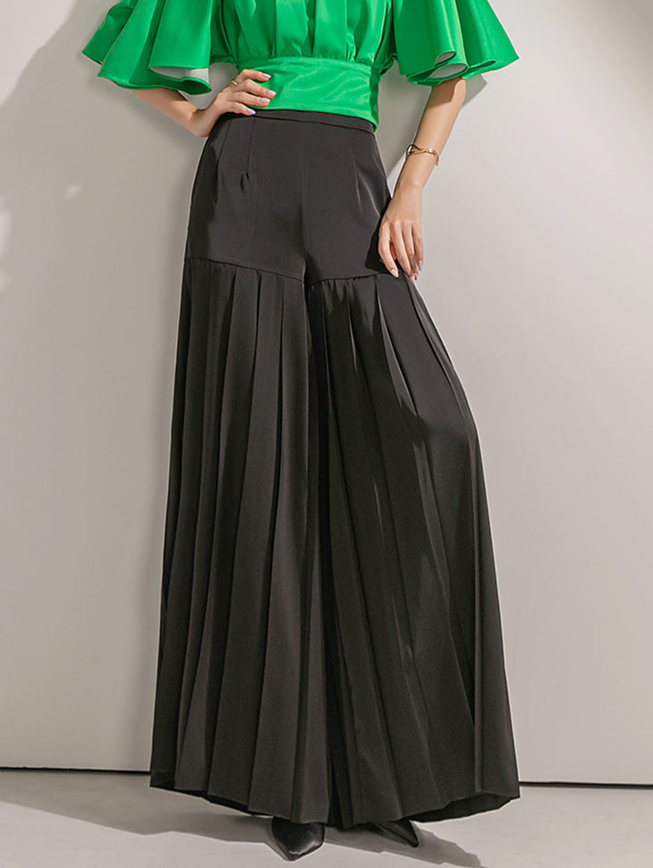 P9052 pleats banding wide pants