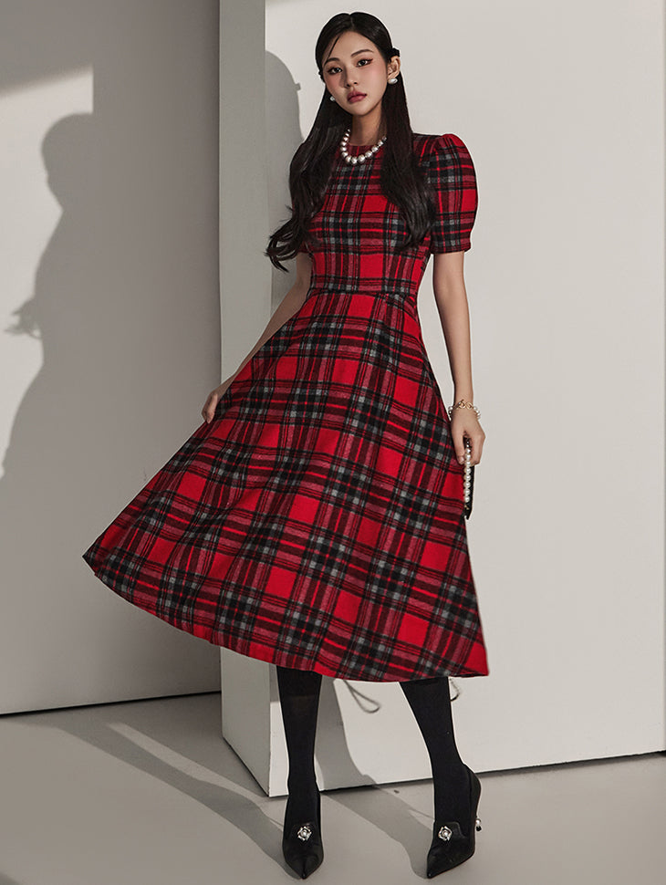 D4857 Tartan Check Flare Dress