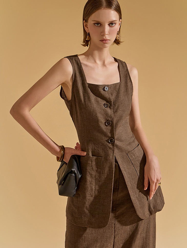 J1913 Linen Square Neck Vest