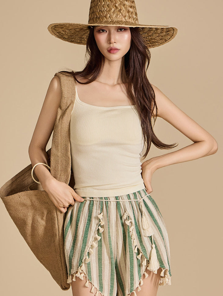 E3474 Ribbed Knit Sleeveless Top with Inner Cap