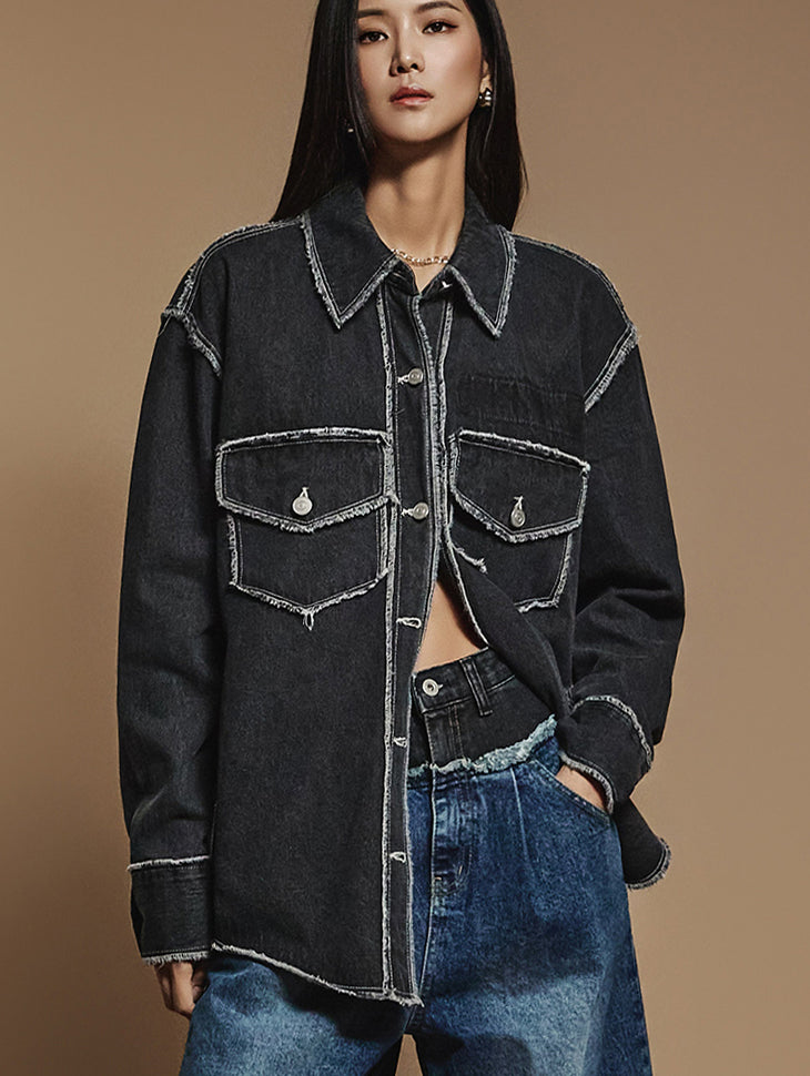 S504 Denim Stitch Pocket Shirt