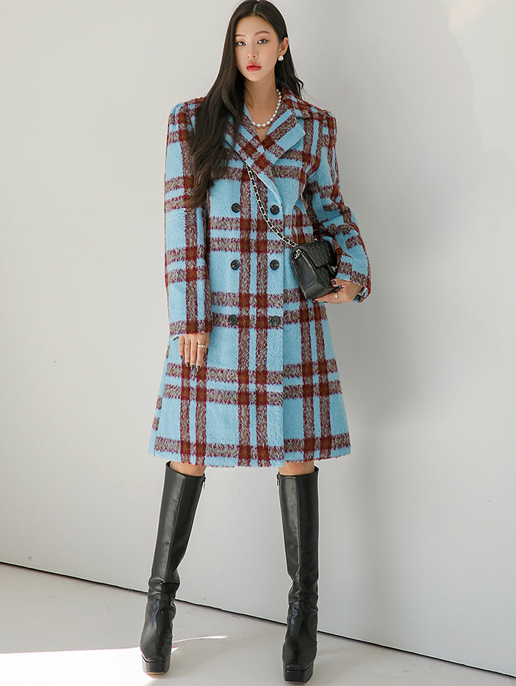 J1651 Tartan Checkered Double Coat