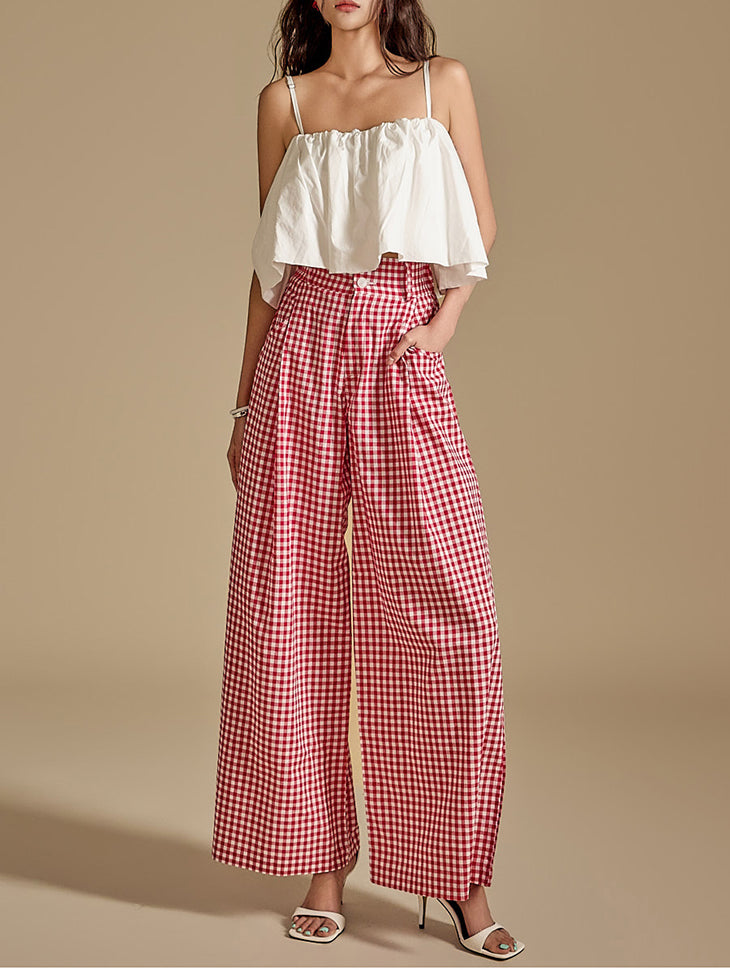 P3215 Plaid Wide Pants