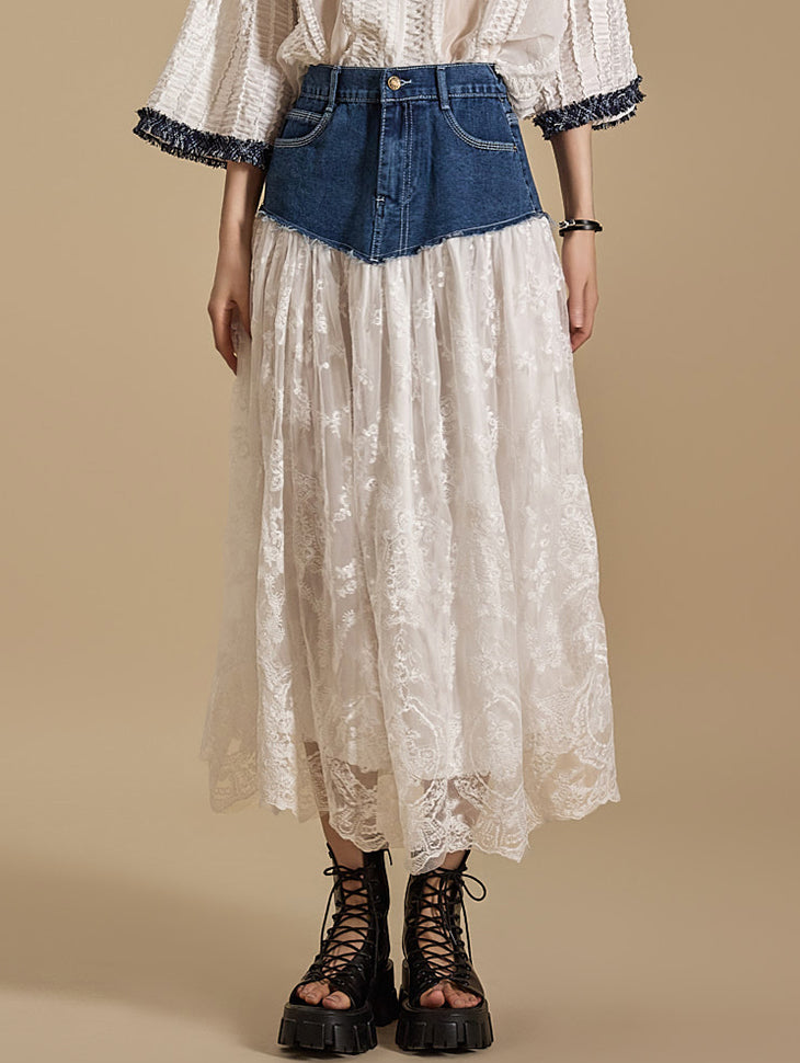 SK2788 Denim Lace Skirt