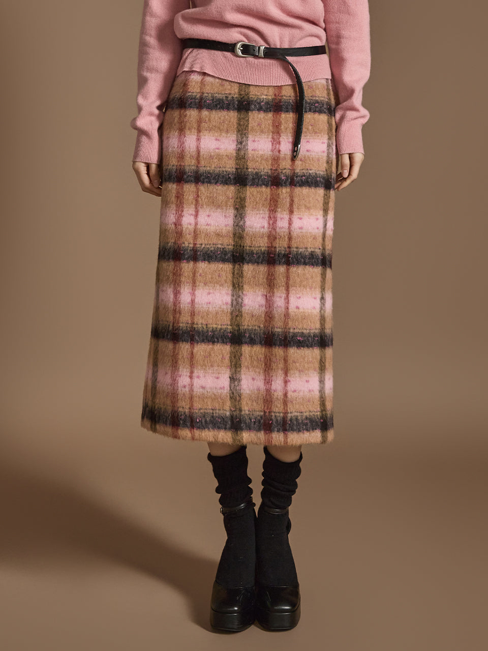 SK2853 Plaid Slit Skirt