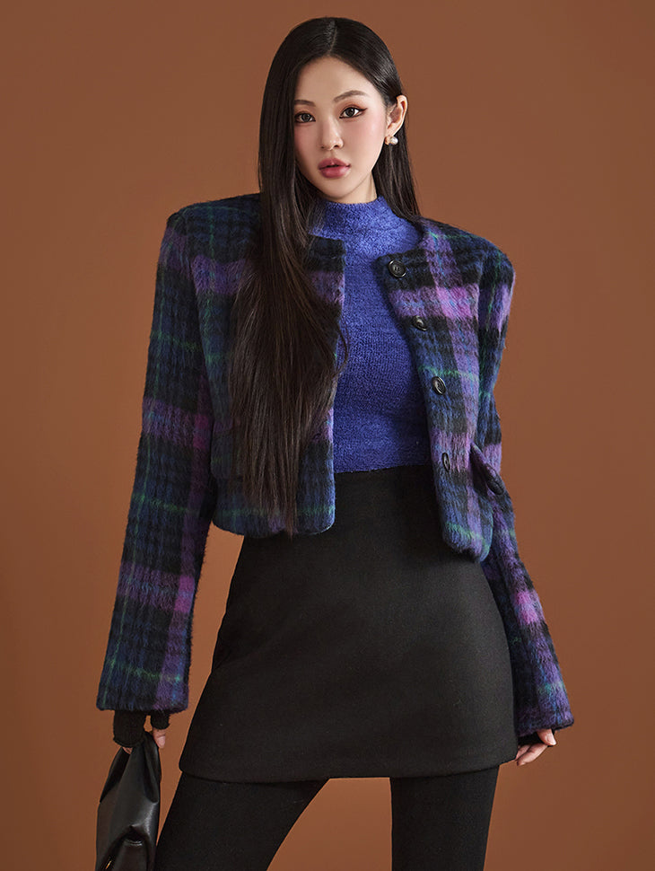 J2103 Plaid Crop Jacket