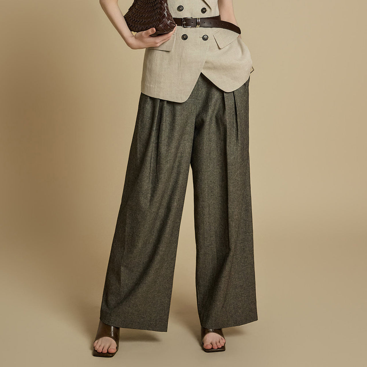 P3508 亚麻褶裥裤