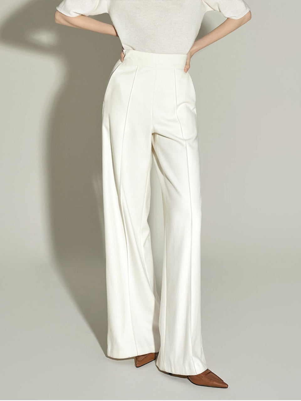 P9065 褶裥宽羊毛休闲裤