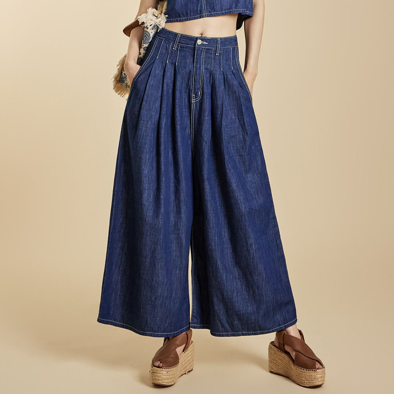 PJ591 ピンタックワイドジーンズ