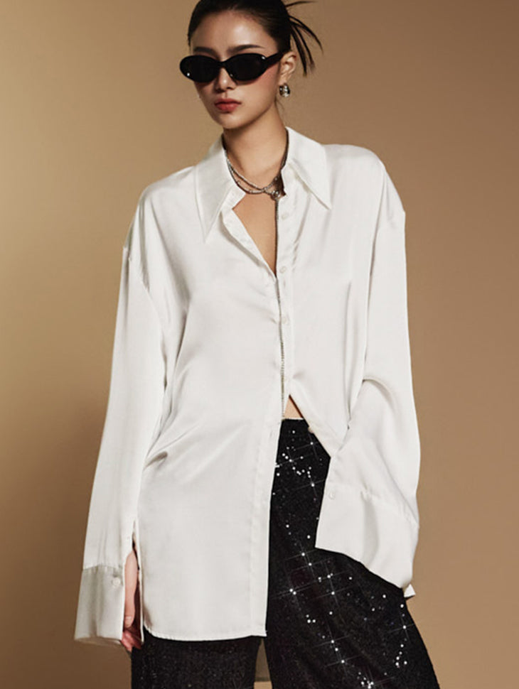 S672 Satin Oversized Fit Shirt