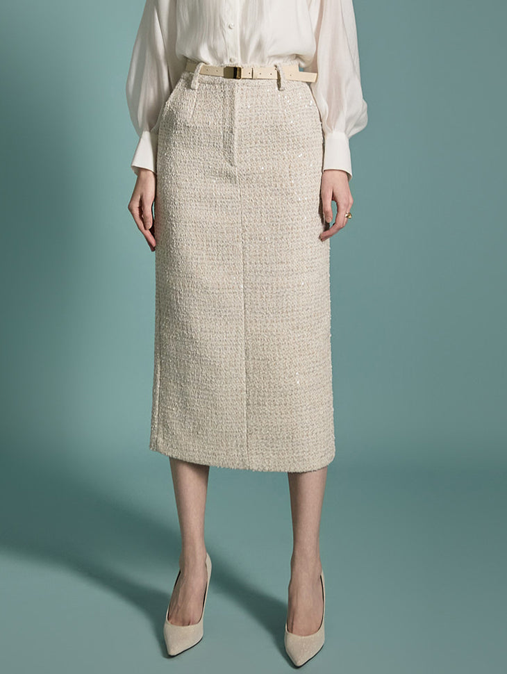 SK2844 Tweed Wool Skirt With Belt