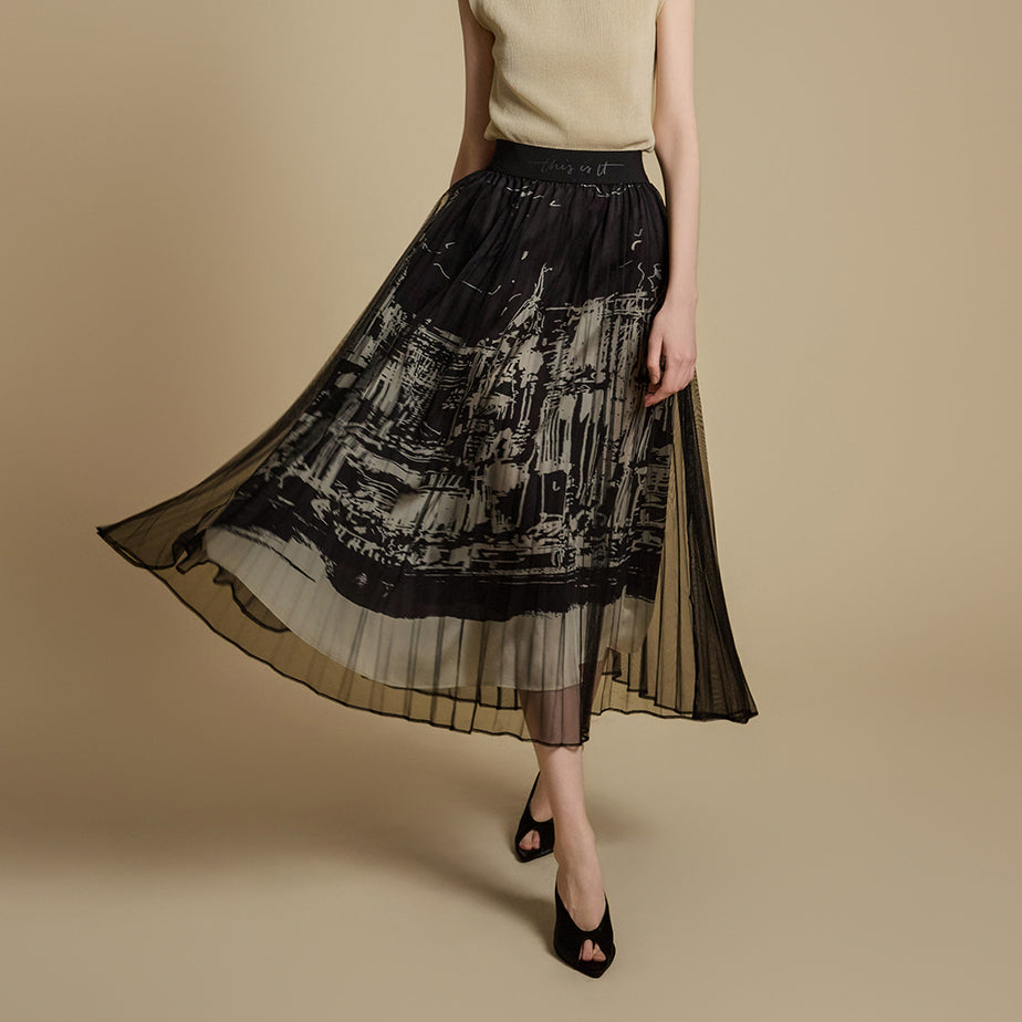 SK2983 Printed Pleats Skirt