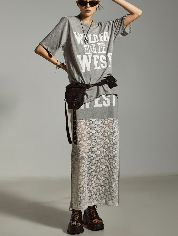 SK3011 Lace Printed Skirt