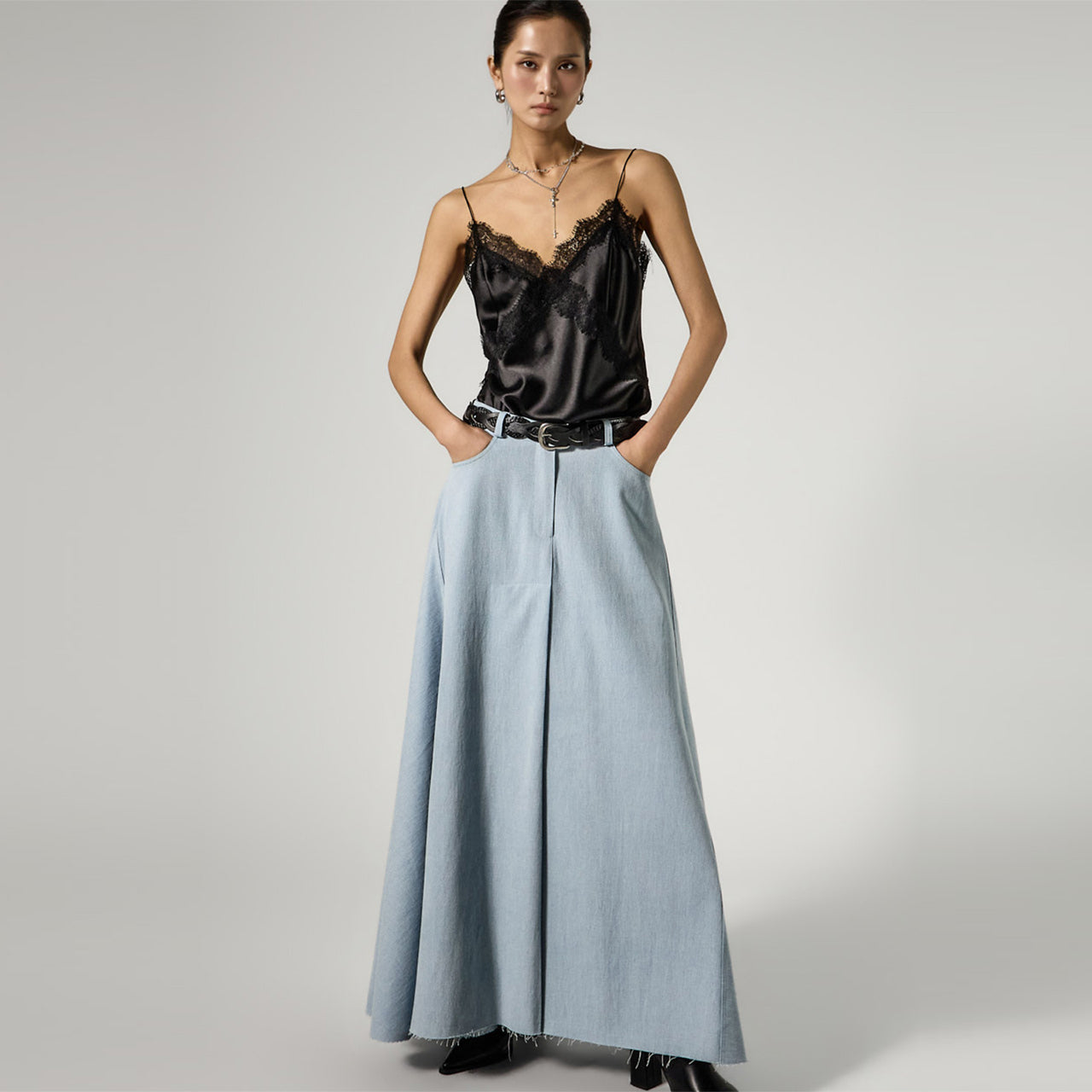 SK3169 Denim Maxi Skirt