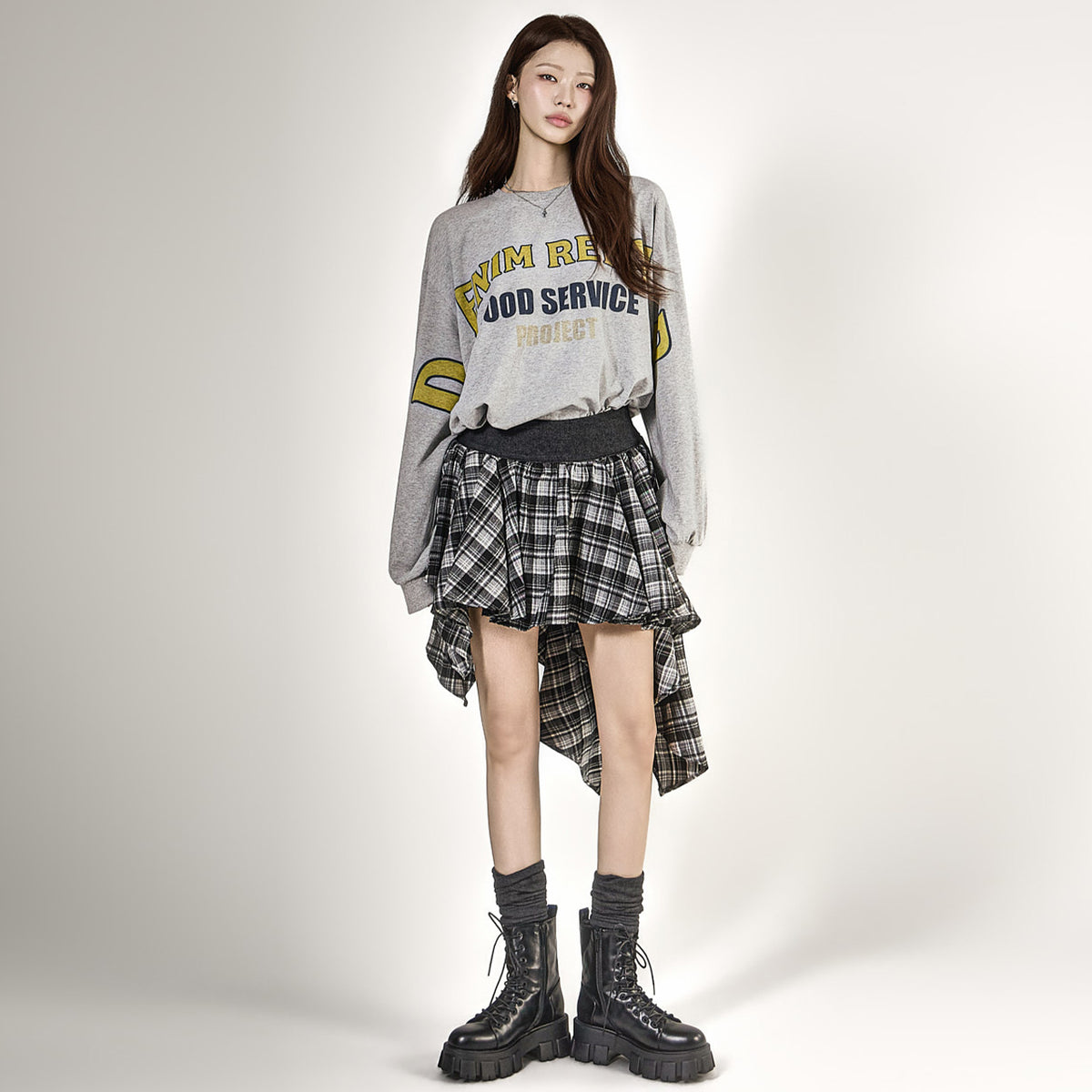 SK3274 Check Asymmetrical Skirt