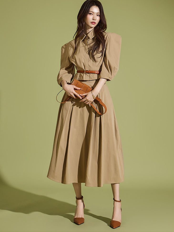 TP1927 Puff Sleeve Shirt and Skirt Set